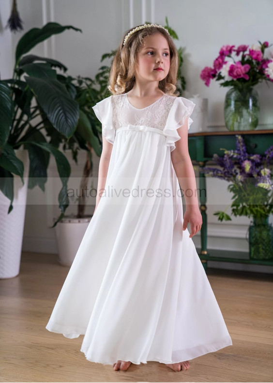 Ivory Lace Chiffon Empire Waist Flower Girl Dress